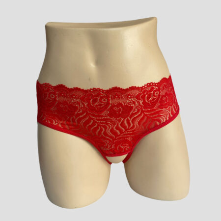 Panty rojo en encaje con abertura 1030