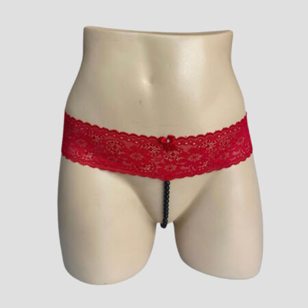 Panty rojo en encaje con perlas 1046